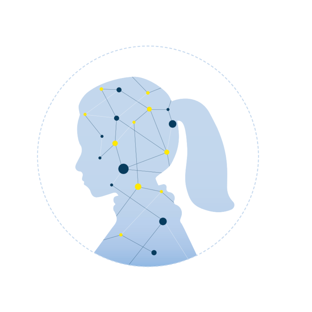 Young person silhouette with connections within