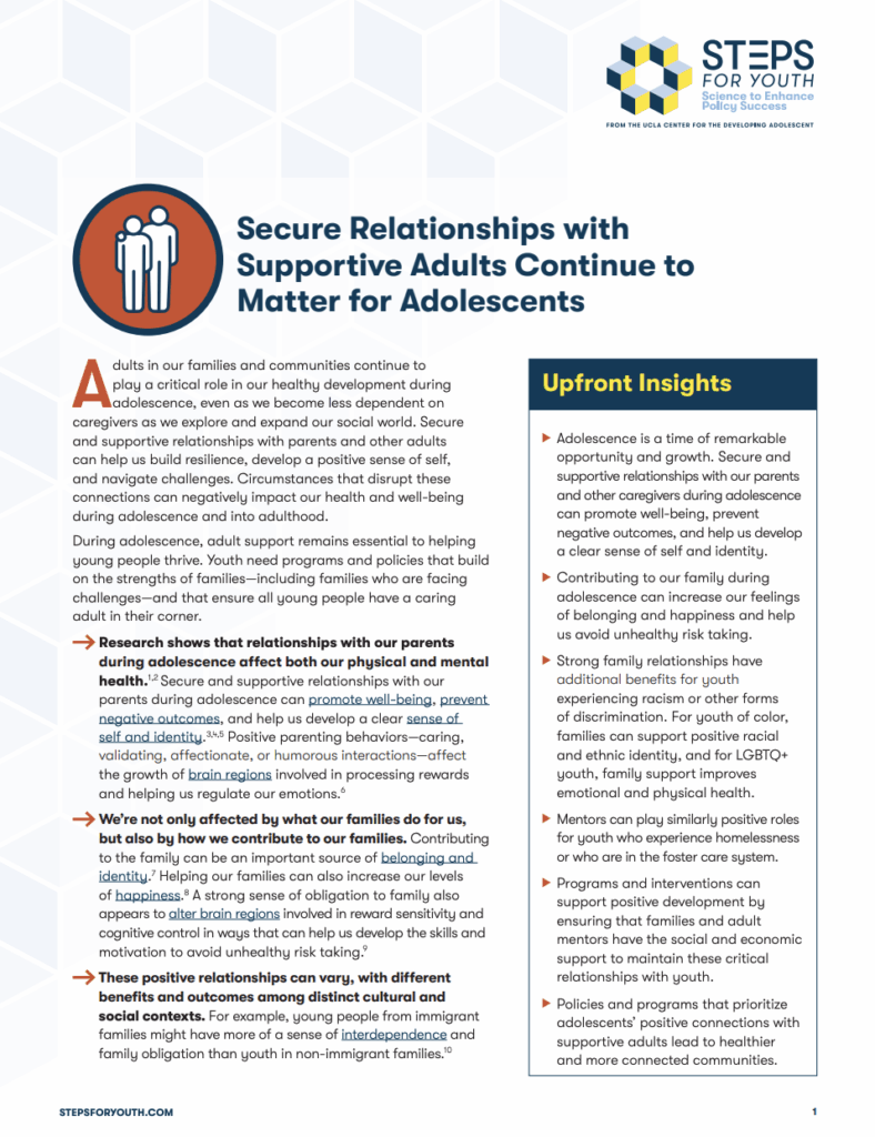 Supportive Adult Relationships During Adolescence Fact Sheet Screenshot