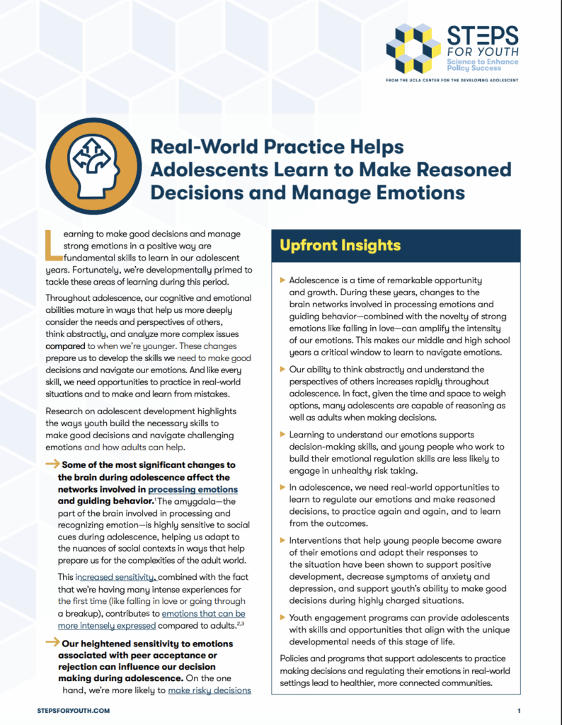 Real-World Practice Helps Adolescents Learn to Make Reasoned Decisions and Manage Emotions Cover