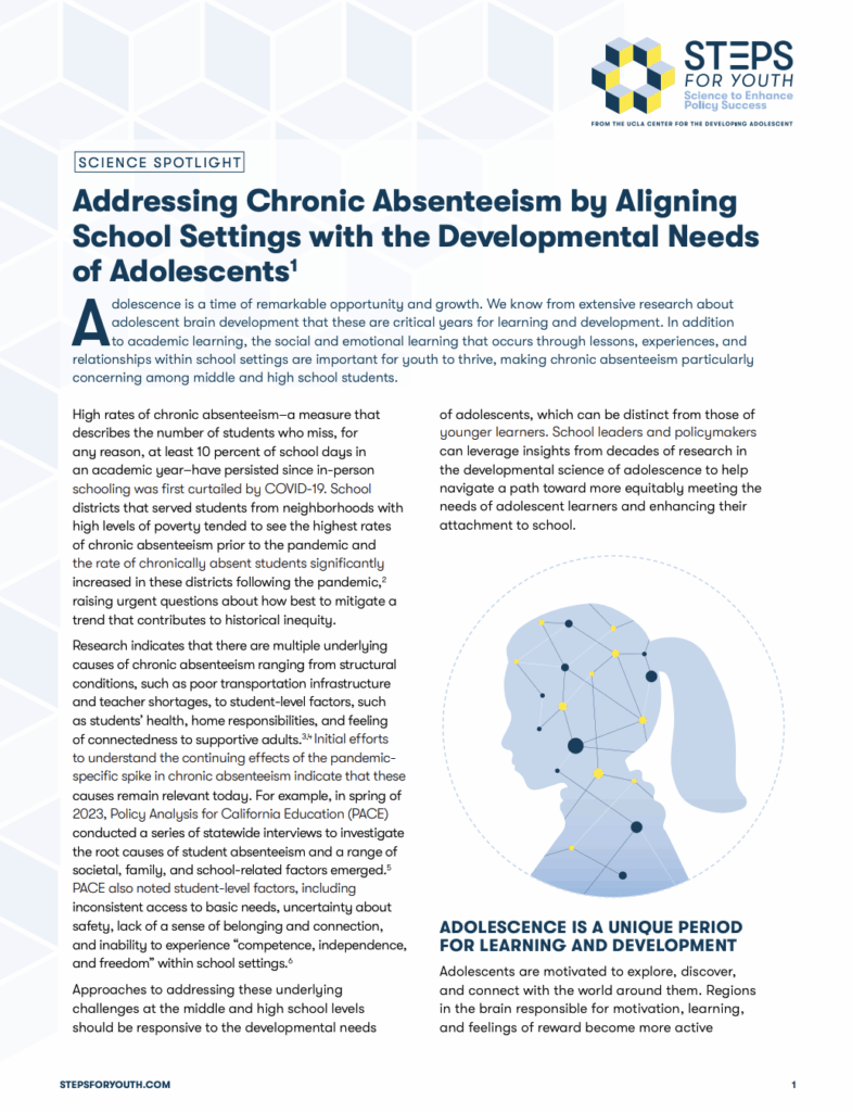 Addressing Chronic Absenteeism by Aligning School Settings with the Developmental Needs of Adolescents Cover