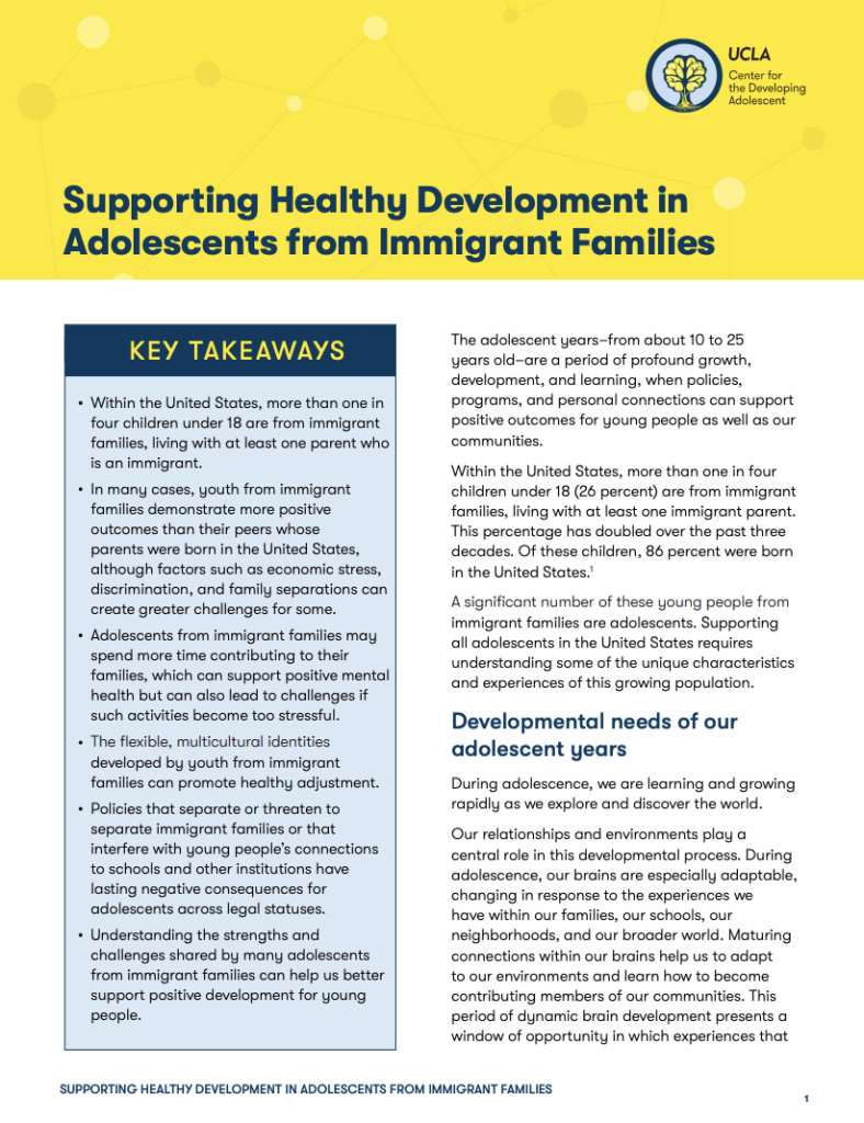 Supporting Healthy Development in Adolescents from Immigrant Families