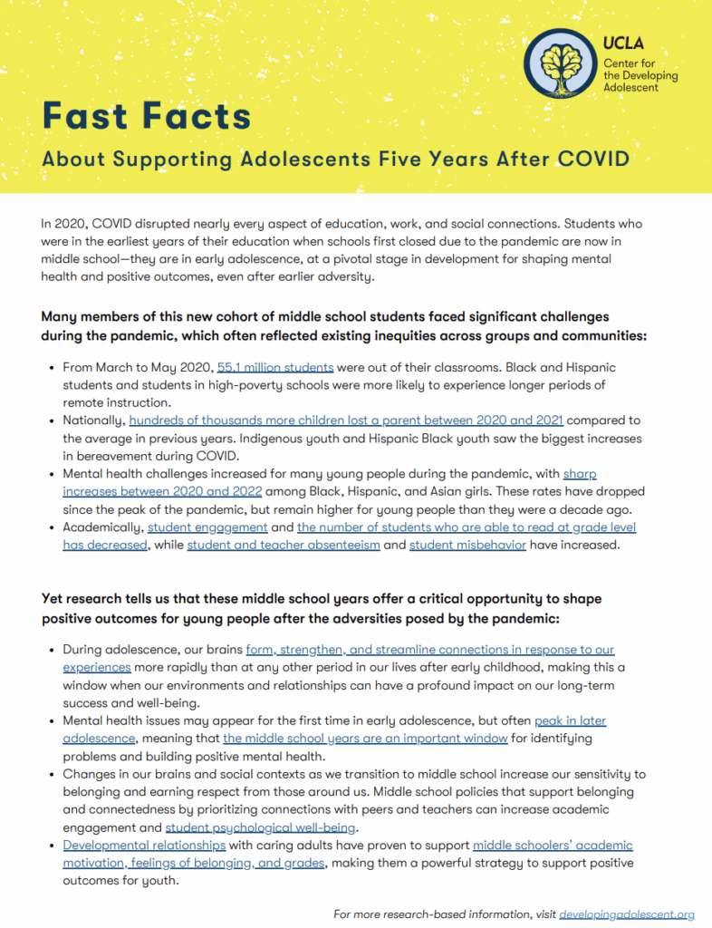 Fast Facts About Supporting Adolescents Five Years After COVID